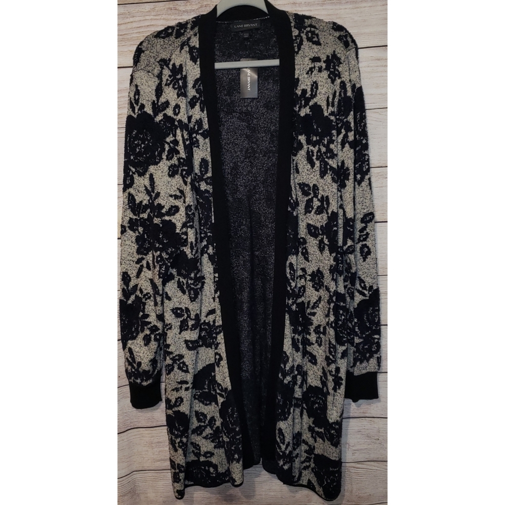 NWT Lane Bryant Black and Grey Floral Duster Cardigan Size 22/24